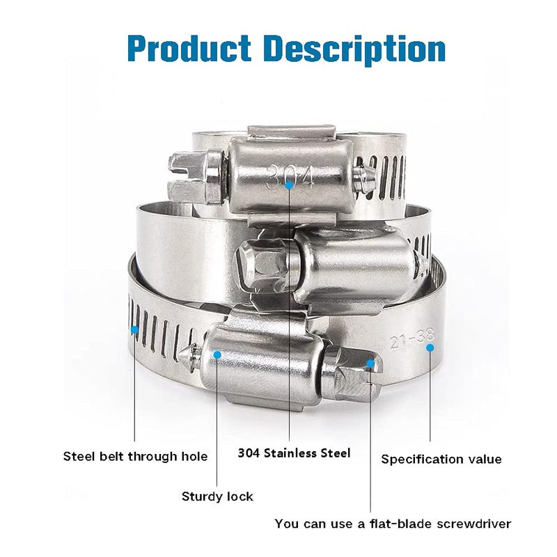 ZIPCCI Hose Clamp, 25 Pack Stainless Steel Worm Gear fuel line hose clamps, 10-16mm (3/8-5/8 inch) - Image 4